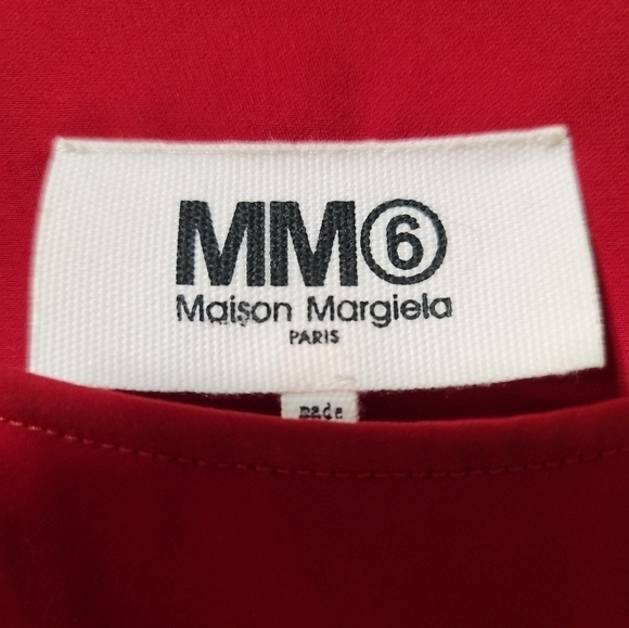 MM6 Maison Margiela Elastic Waist Dress 42 6 Red Flounce Sleeve - Picture 6 of 13